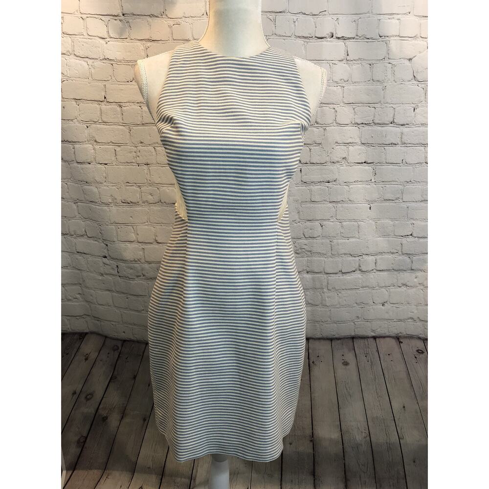 $335 Charlotte Ronson Blue Striped Dress Shear Fabric Side Keyholes